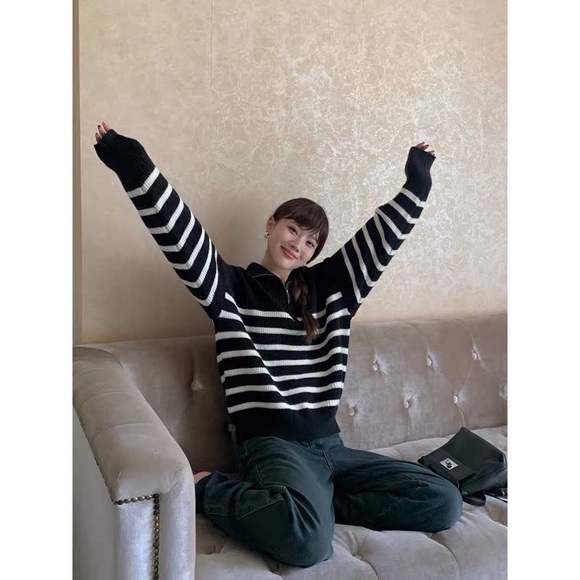 Polo Striped Sweater Fall Winter Knit Top - Picture 6 of 7